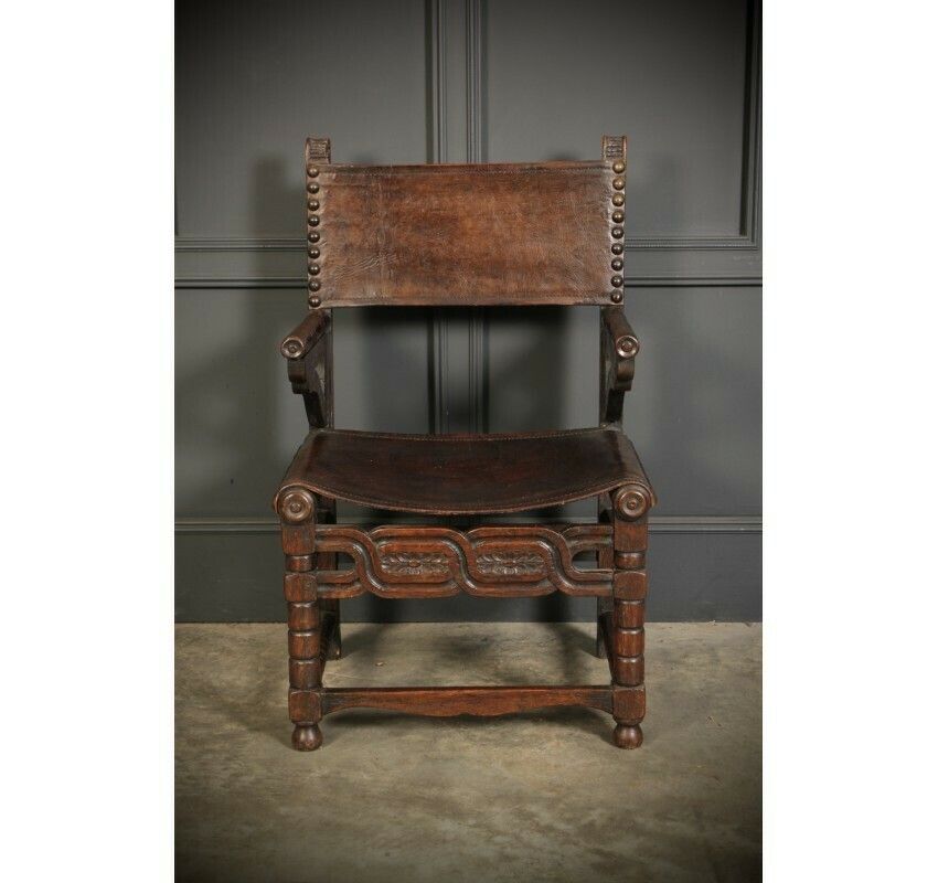 photo furniture Pair Of Oak And Leather Armchairs