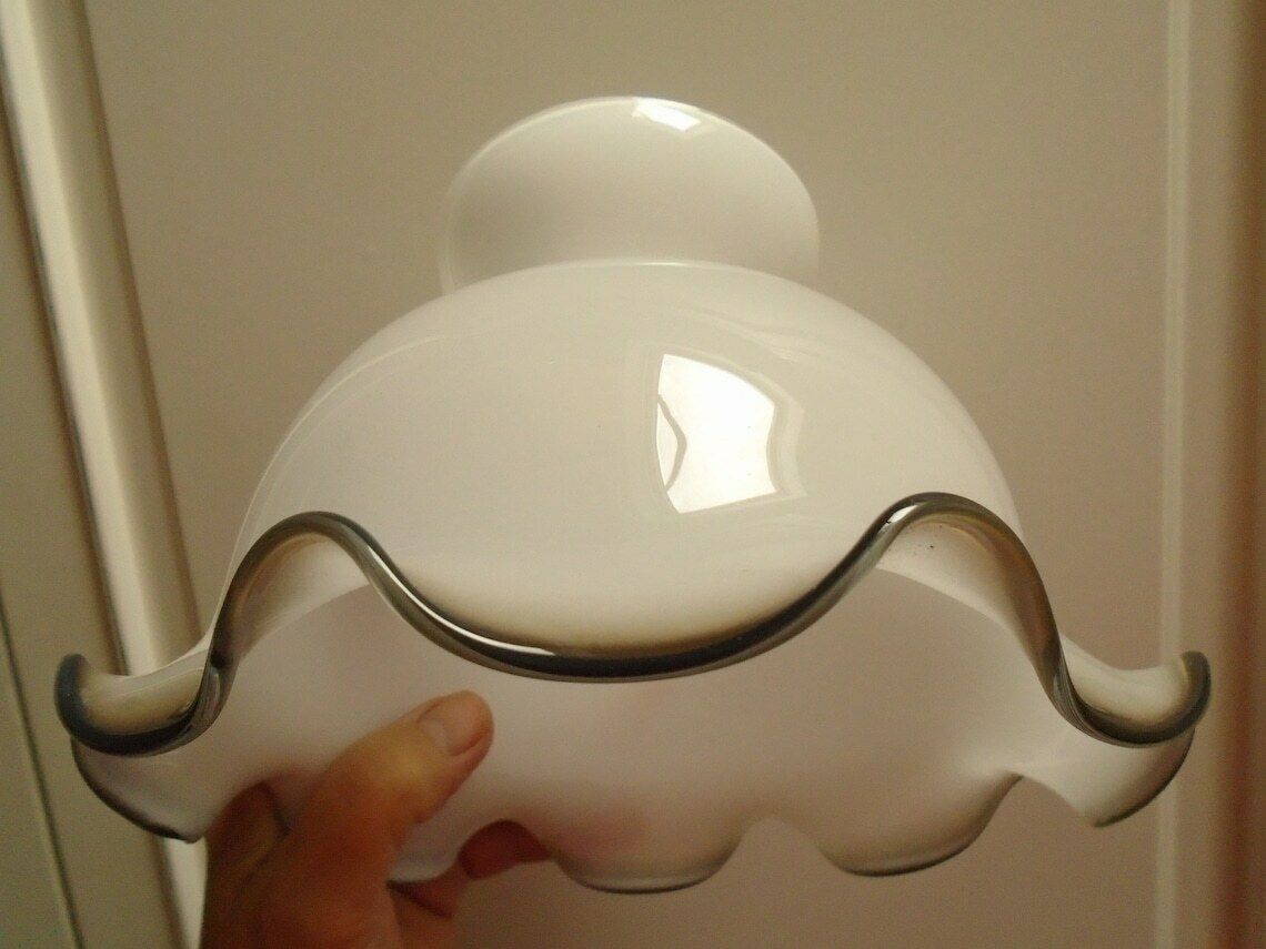 One Vintage French White Opaque Glass Lampshade, Mid Century Decor photo furniture