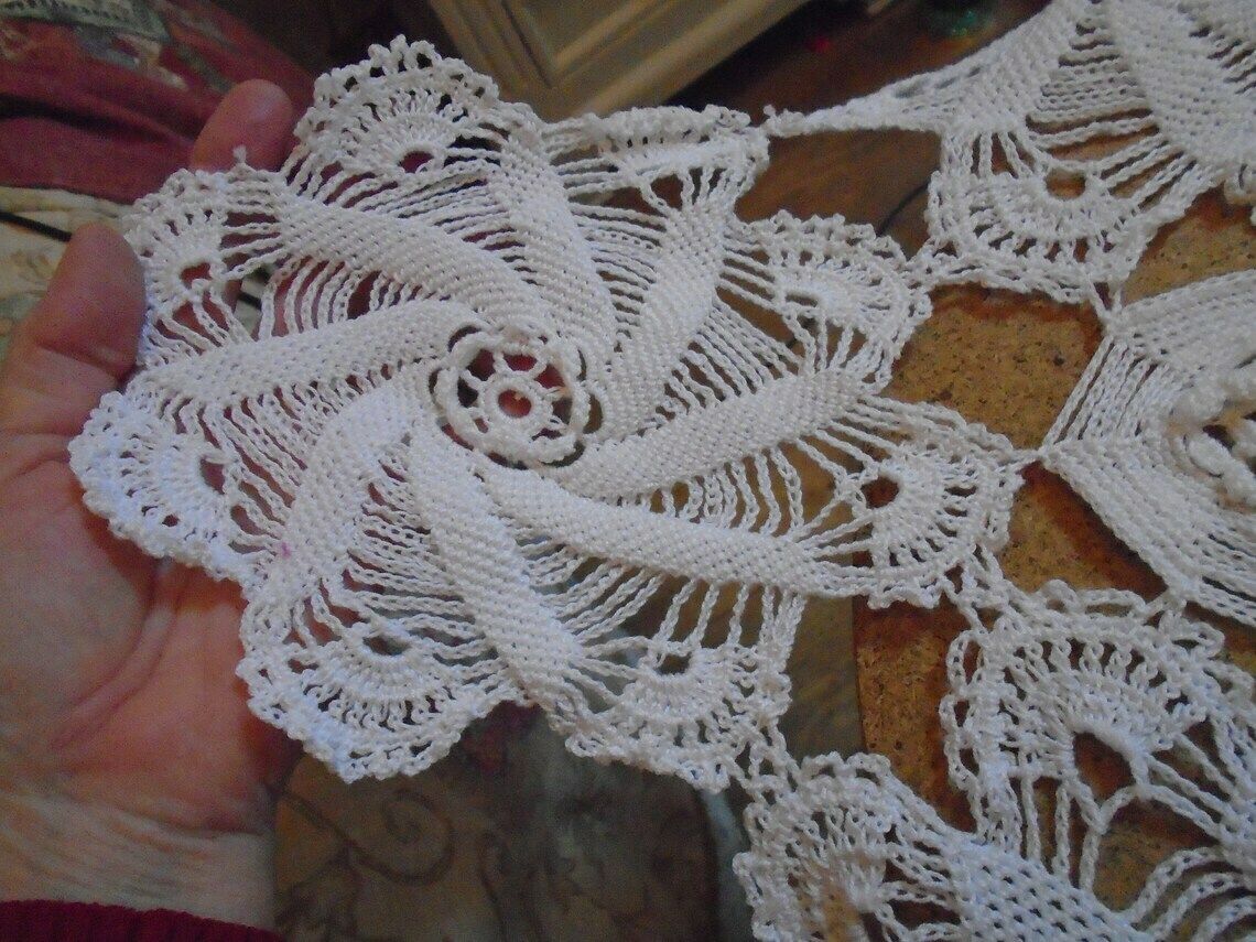 photo furniture Stunning Vintage White Crochet French Table Square, Table Doily, Tablecloth For Small Table, 25" X 25"