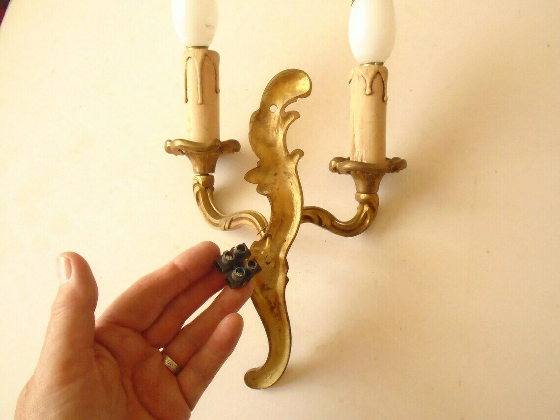 photo furniture Single Antique French Bronze Rococo Wall Candle Sconce, Art Nouveau Candle Holders, Electric Wall Sconce