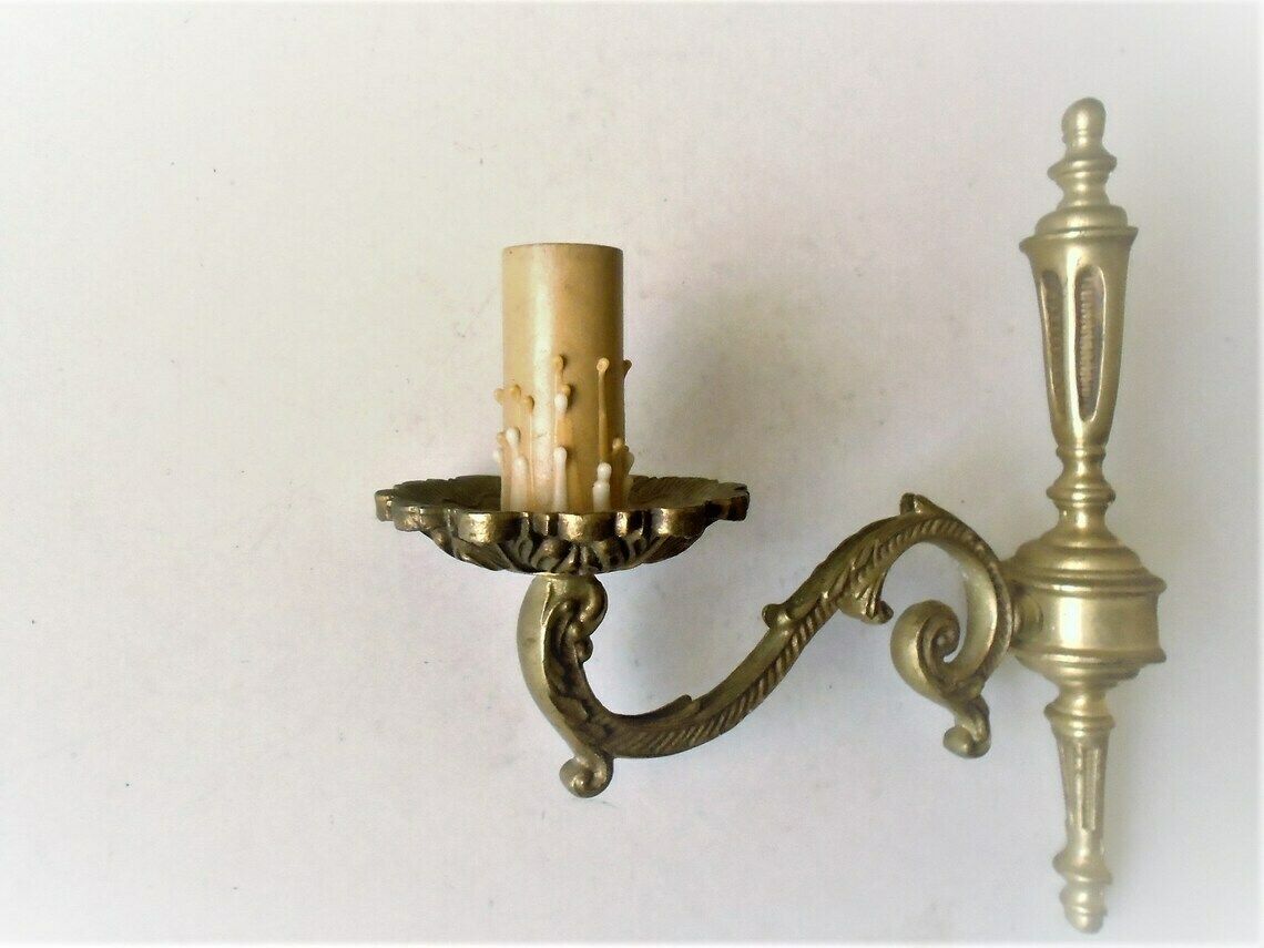 photo for sale Single Arm Antique French Bronze Wall Candle Sconce, Art Nouveau Candle Holders, Electric Wall Sconce