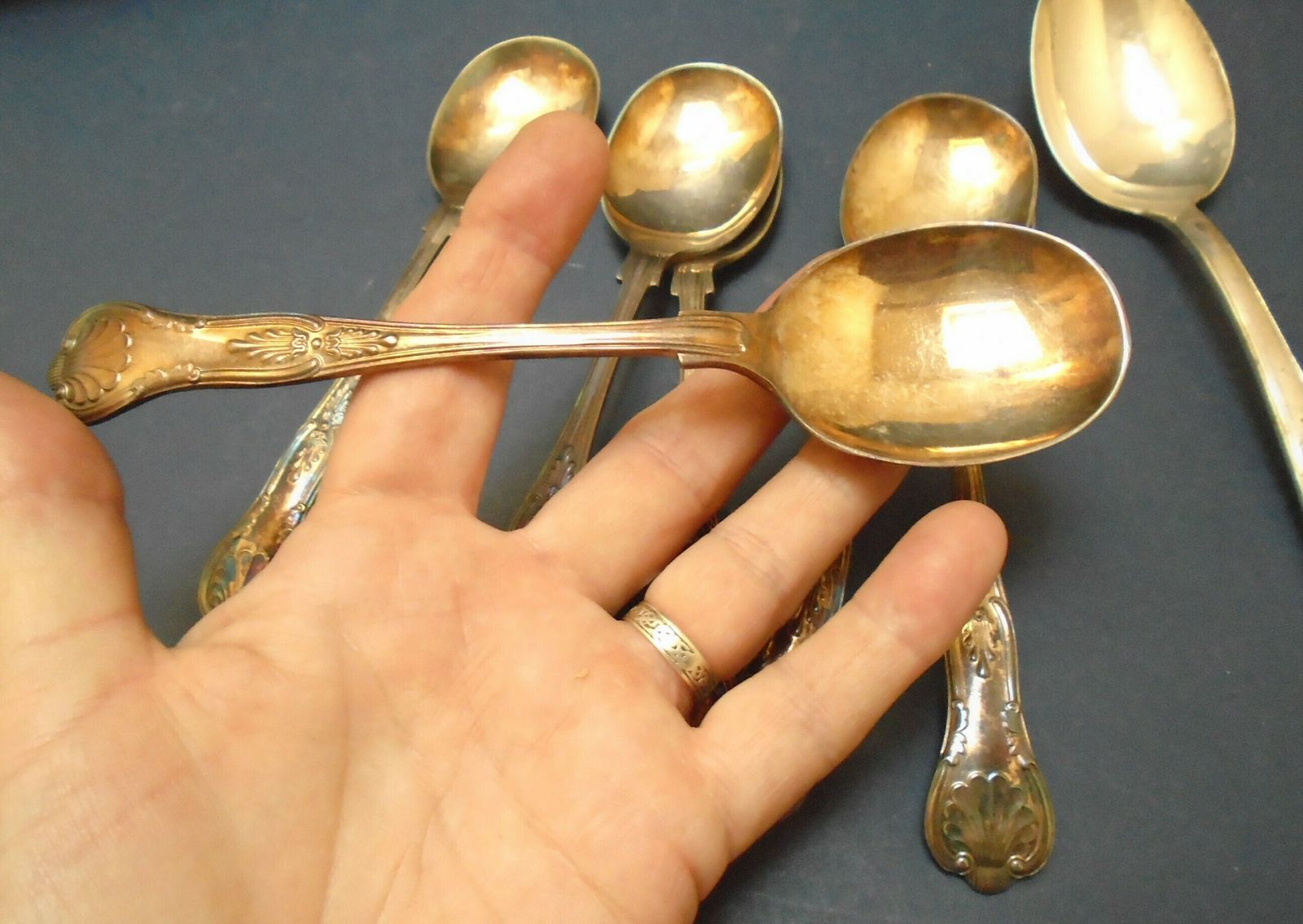 6 Antieke Verzilverde Dessert  Of Soeplepels, Kings Pattern, El Epns A1 photo buy