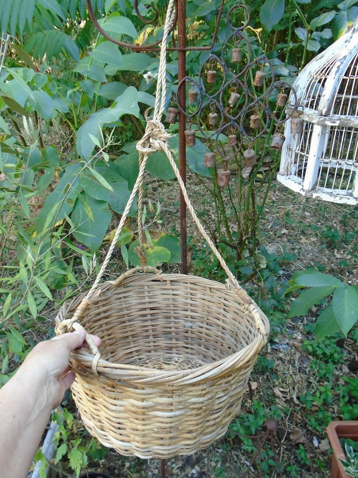 Lovely Vintage French Woven Wicker Basket With 3 Handles photo furniture
