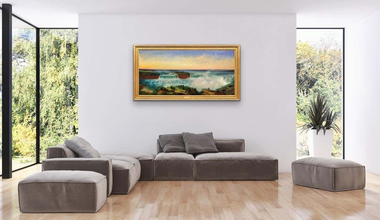photo vinterior Alexandre Le Bihan 1839 To  1924. Niagara Falls. Framed Large Landscape Oil Painting. Circa 1870 French Artist. Ontario & New York State.