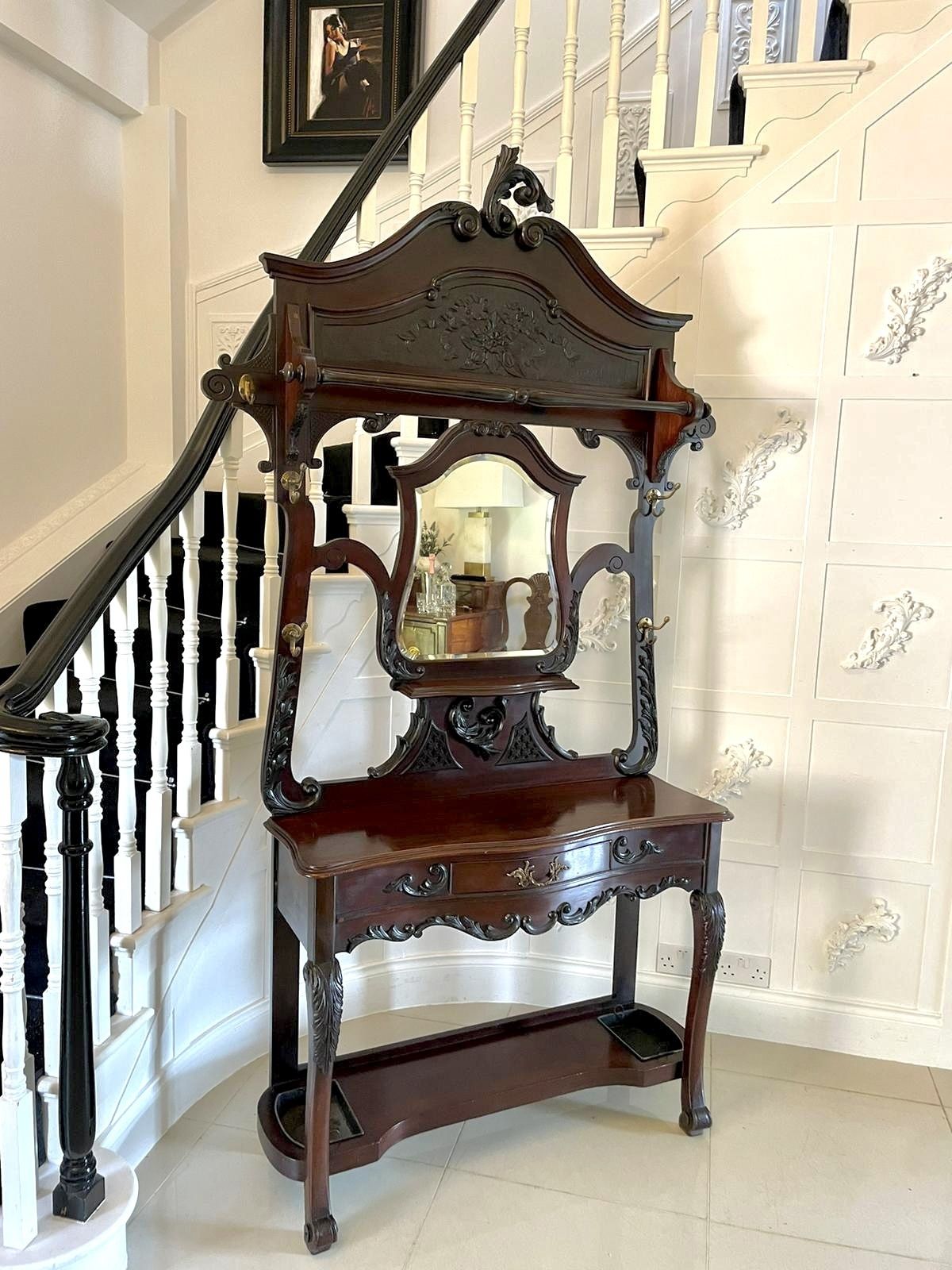 Quality Antique 19th Century Carved Mahogany Hall Stand
