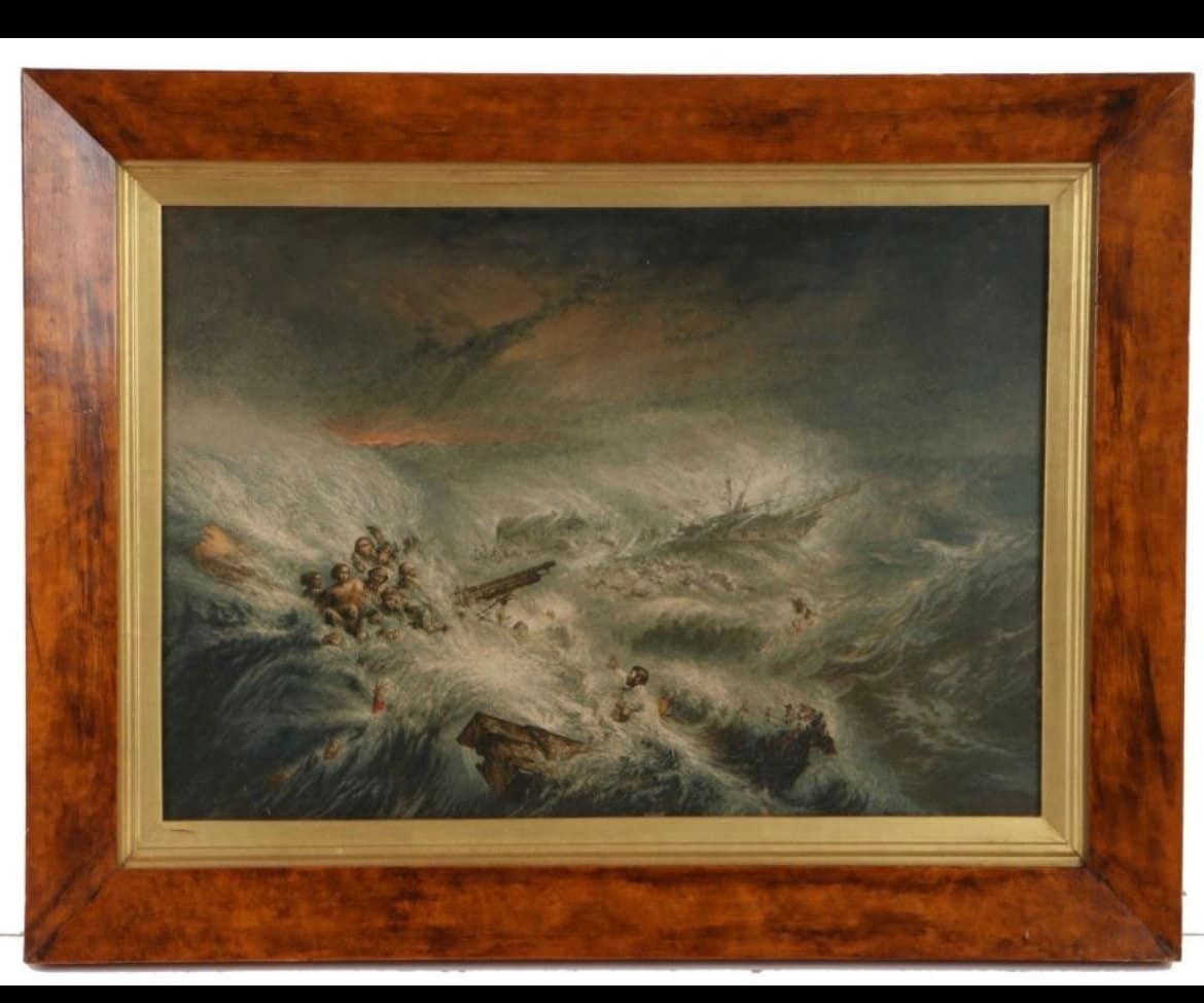 The Wreck Of The Reliance George Baxter Shipwreck Color Block Print Engraving Rare In Maple Antique Frame
