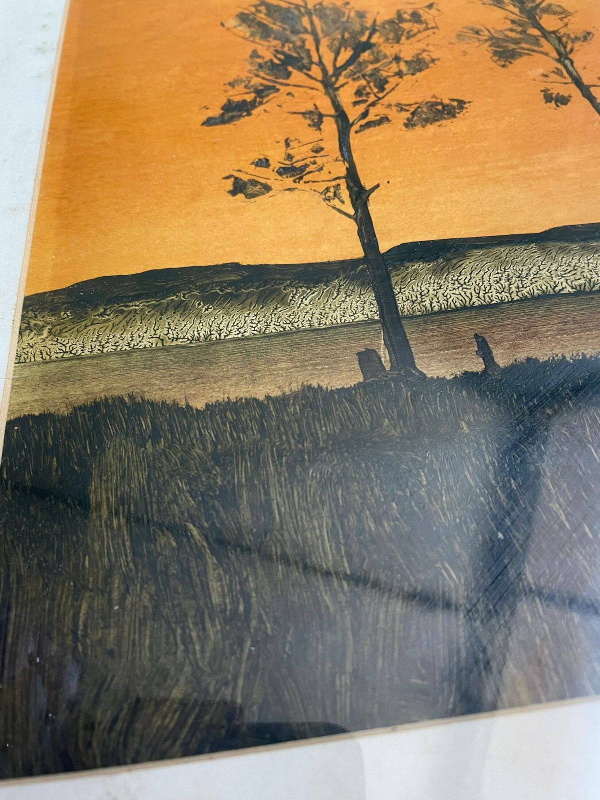 John Ridgewell 1937 2004 Oil Painting On Paper Original Orange Sunset Beautiful Artwork photo Art