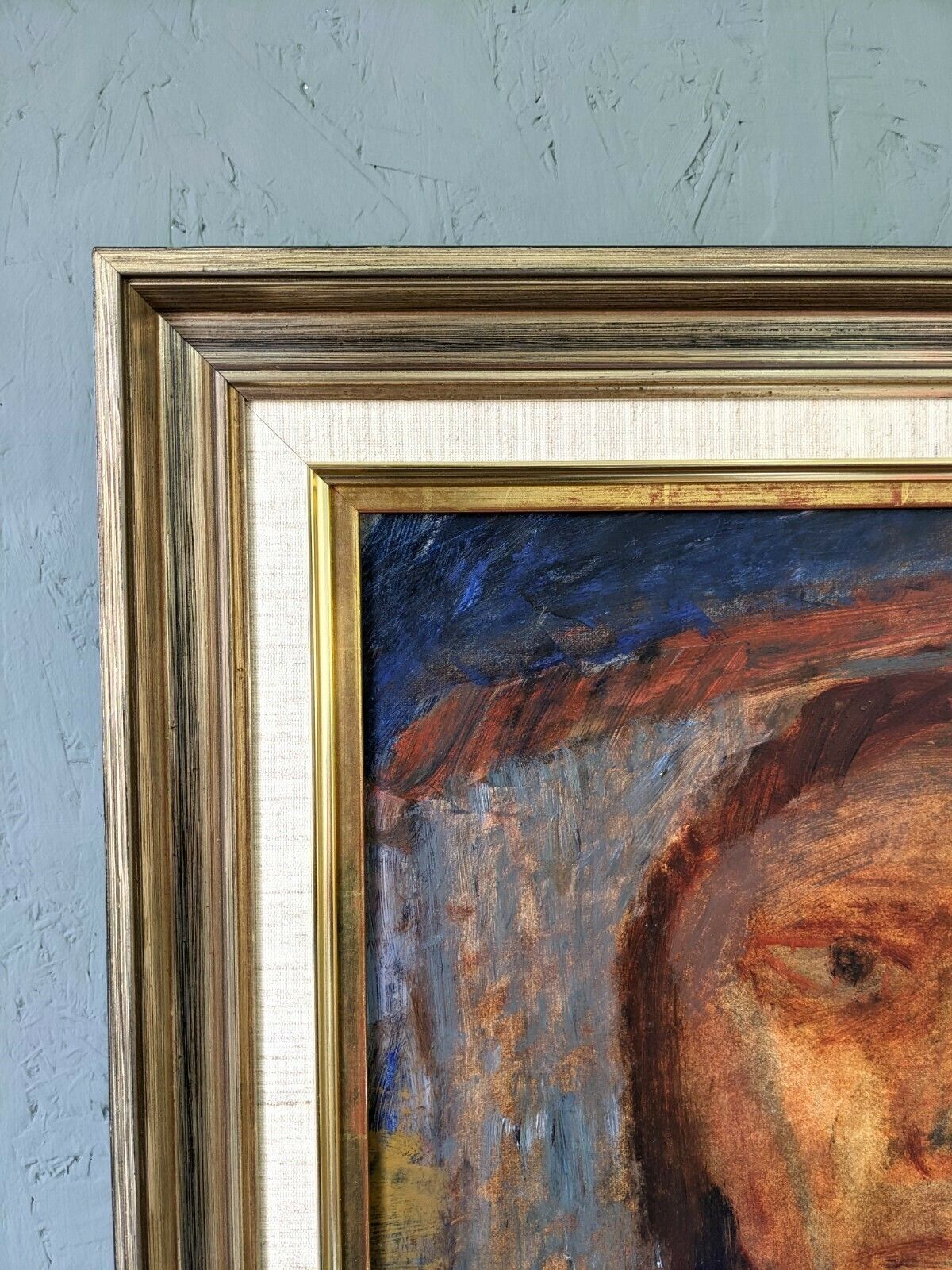 photo for sale Mid Century Modern Swedish Framed Oil Painting, Portrait In Sepia