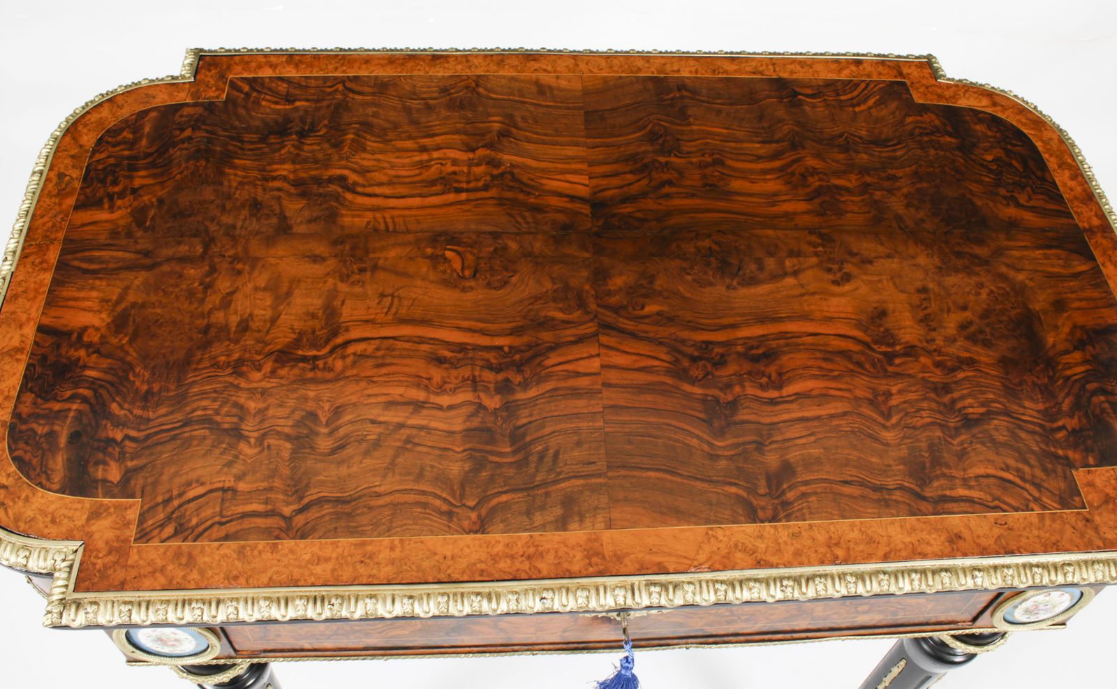 Antique French Burr Walnut Sevres & Ormolu Mounted Writing Desk   19th C photo Furniture
