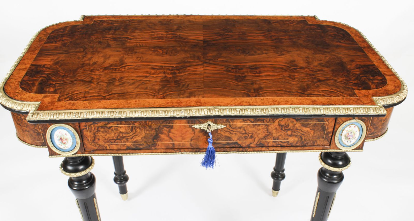 Antique French Burr Walnut Sevres & Ormolu Mounted Writing Desk   19th C photo vinterior