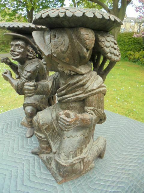 Furniture Pair Of Antique Carved Oak Black Forest Stools C.1800 photo