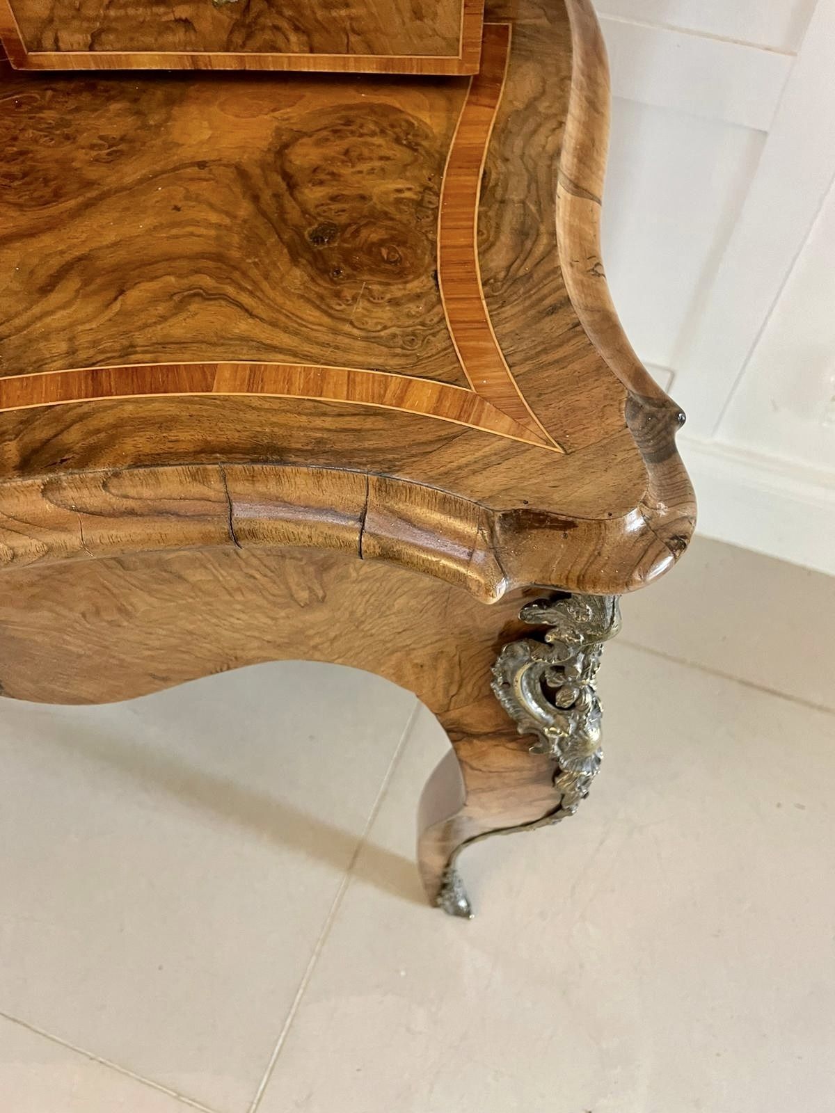 Outstanding Quality Antique Burr Walnut Bonheur De Jour Writing Desk photo vintage