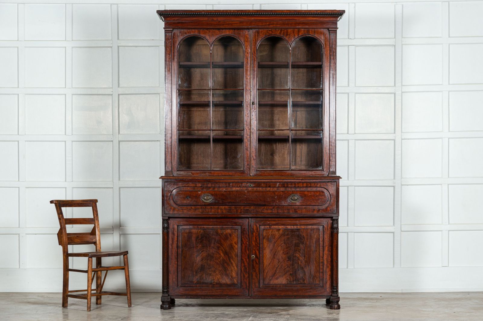 Large English Regency Mahogany Glazed Secretaire Bookcase photo Furniture