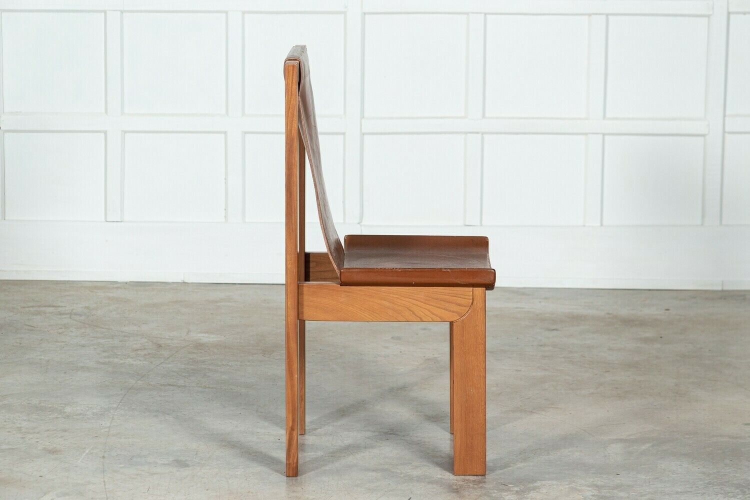5693.0 Set 8 French Roland Haeusler Elm And Leather Brutalist Chairs photo