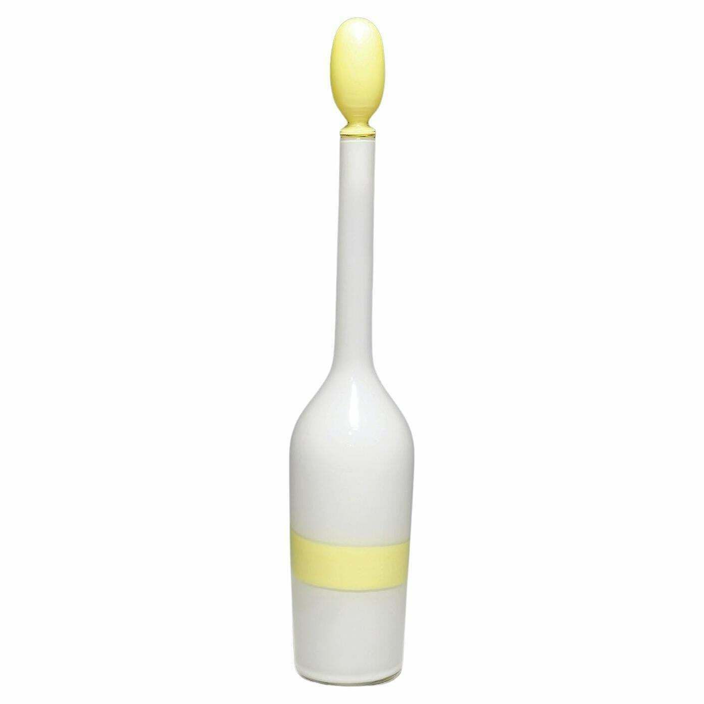 Venini Art Glass Bottle With Fasce Decoration In Yellow, Murano 1950s