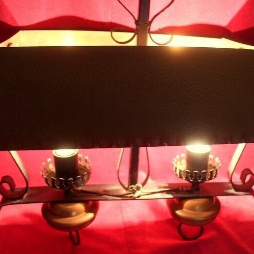 photo buy Antique French Copper And Cast Iron Lamp 2 Lights Rustic Gothic Chandelier