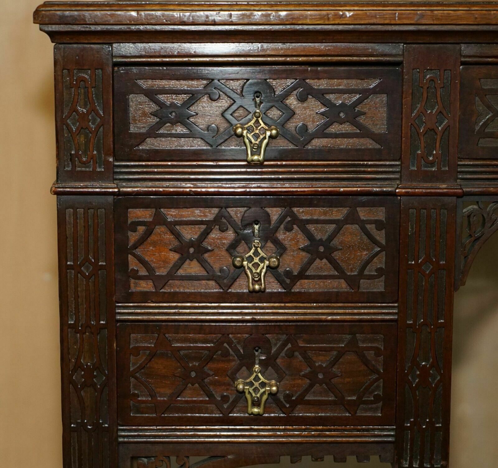 Important Original Edward & Roberts Restored Chinese Thomas Chippendale Desk photo vintage