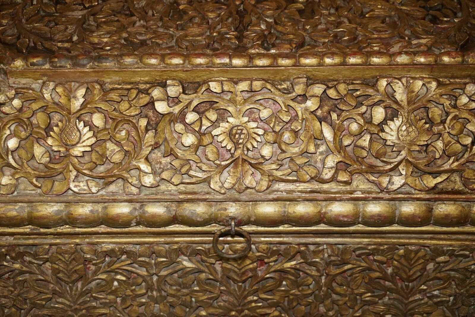photo for sale Antique Indian 18th Century Hand Carved & Painted Coffer Linen Trunk Or Chest