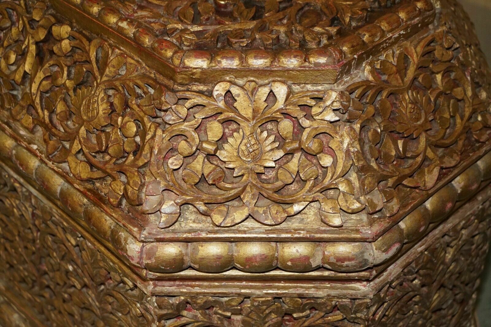 Furniture Antique Indian 18th Century Hand Carved & Painted Coffer Linen Trunk Or Chest photo