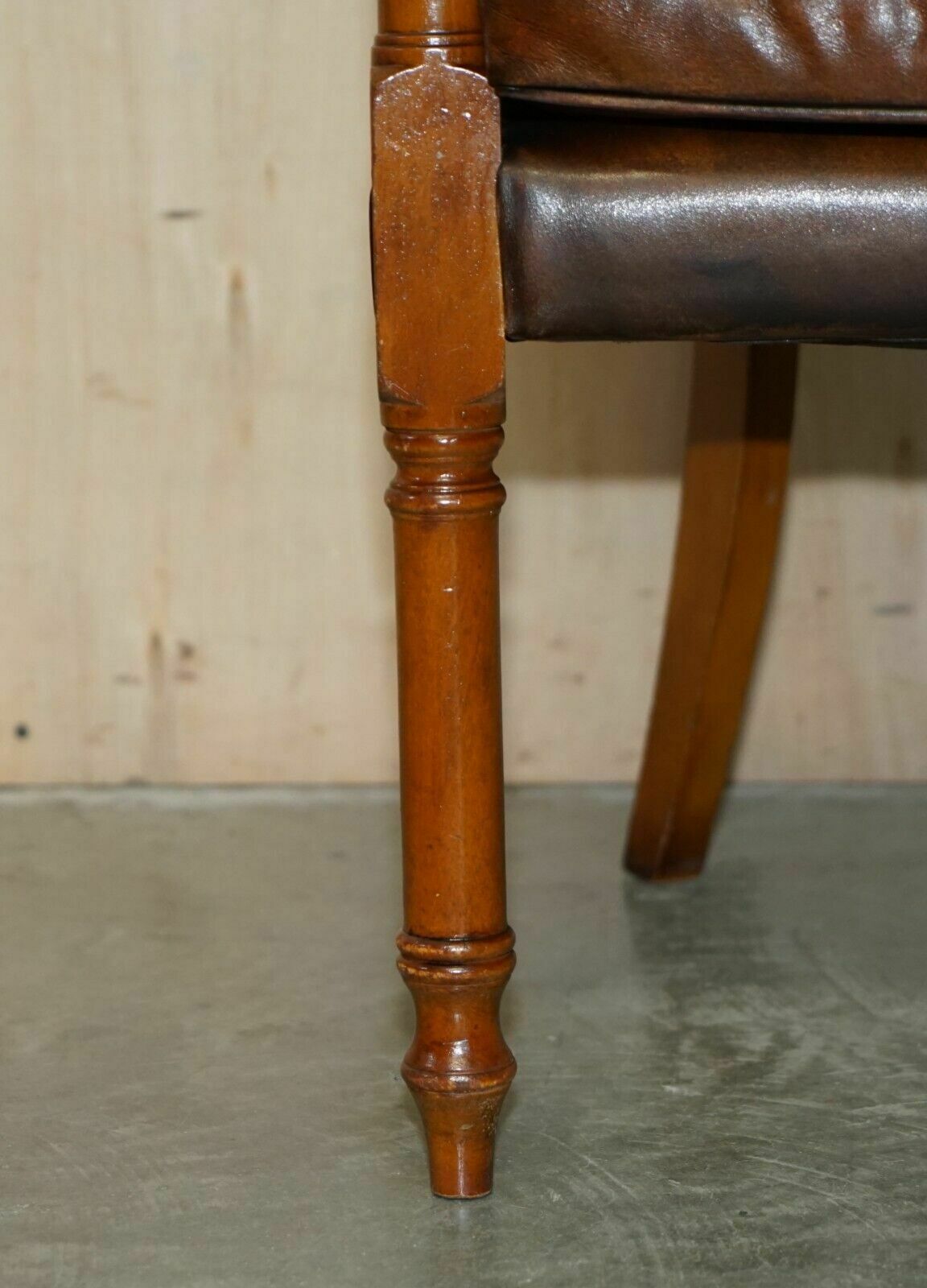Six Hand Dyed Brown Leather Thomas Chippendale Chesterfield Tub Club Armchairs photo buy