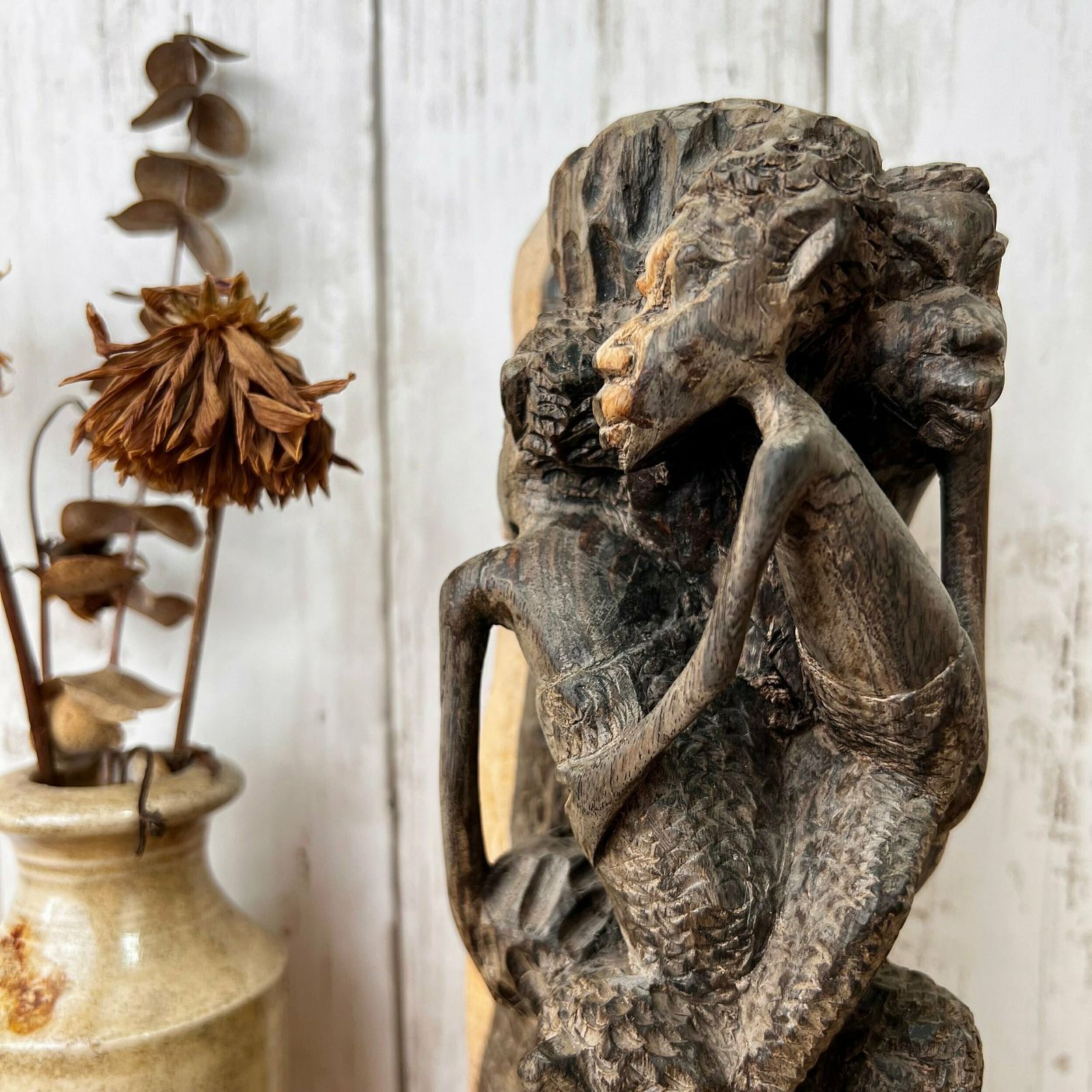 Vintage Wooden Hand Carved African Folk Art Makonde Tree Of Life Family Statue photo furniture