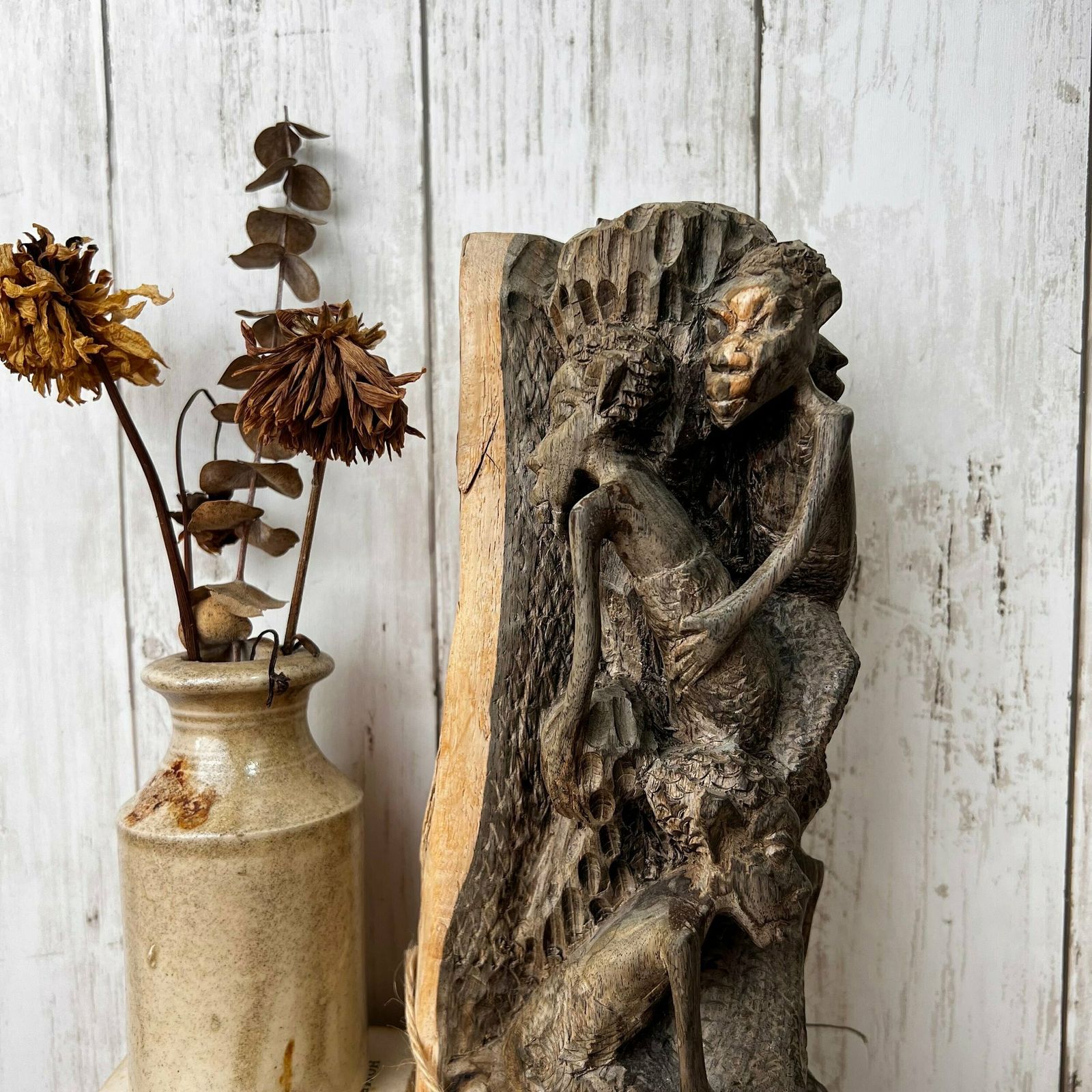 Vintage Wooden Hand Carved African Folk Art Makonde Tree Of Life Family Statue photo for sale