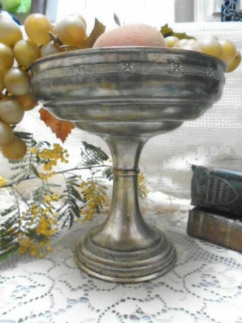 Antique French Art Nouveau Silver Plated Compote Dish, Pedestal Fruit Bowl, Silver Brass Copper Tableware, Cake Stand photo Home Decor