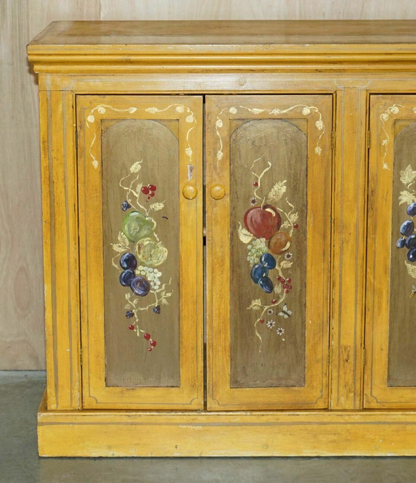 Antique Circa 1860 French Hand Painted Pine Housekeepers Sideboard Cupboard photo for sale
