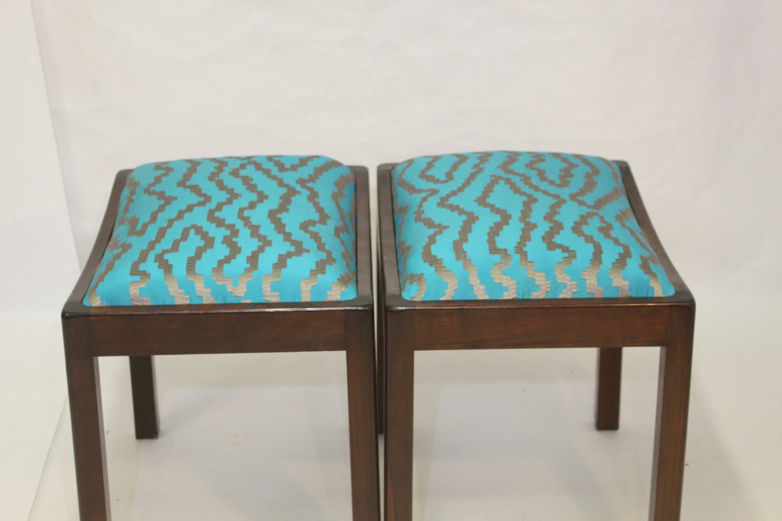 Pair Of Designer Stools From The 50s/60s In Jacquard Fabric. photo for sale