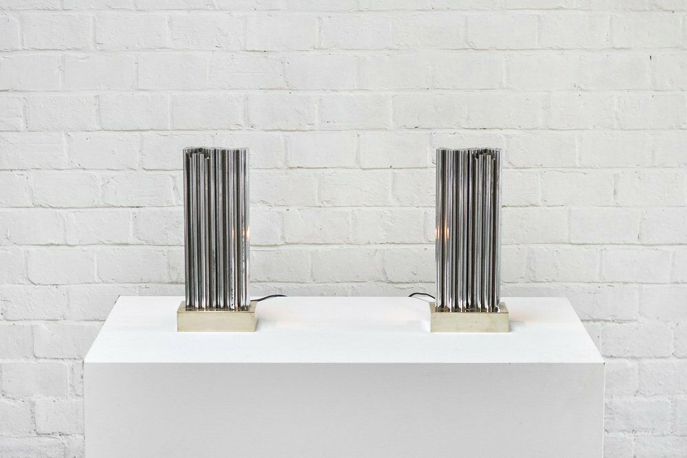 Belgian Brass And Metal Sculptural Lamps By Georges Mathias, 1970s, Set Of 2