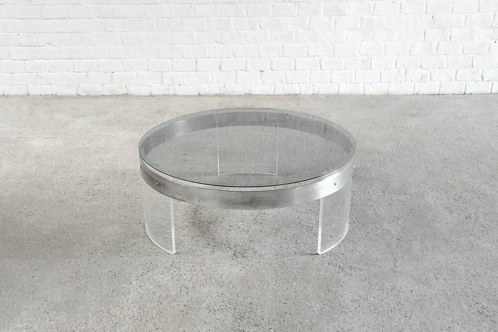 Vintage Acrylic Glass And Steel Coffee Table, France, 1970s photo Furniture