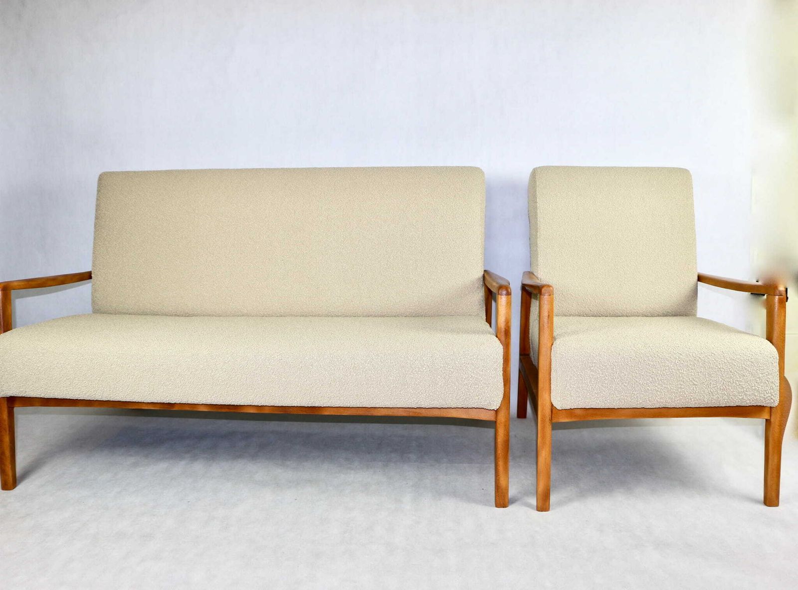 Beautiful Vintage Two Three Seater Sofa With Armchairs From The 70s   Beige Boucle