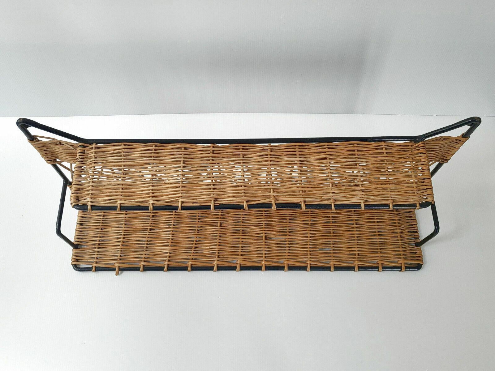 photo for sale Vintage Wall Shelf Cat Ears 1950 In Rattan & Steel Rockabilly 50s