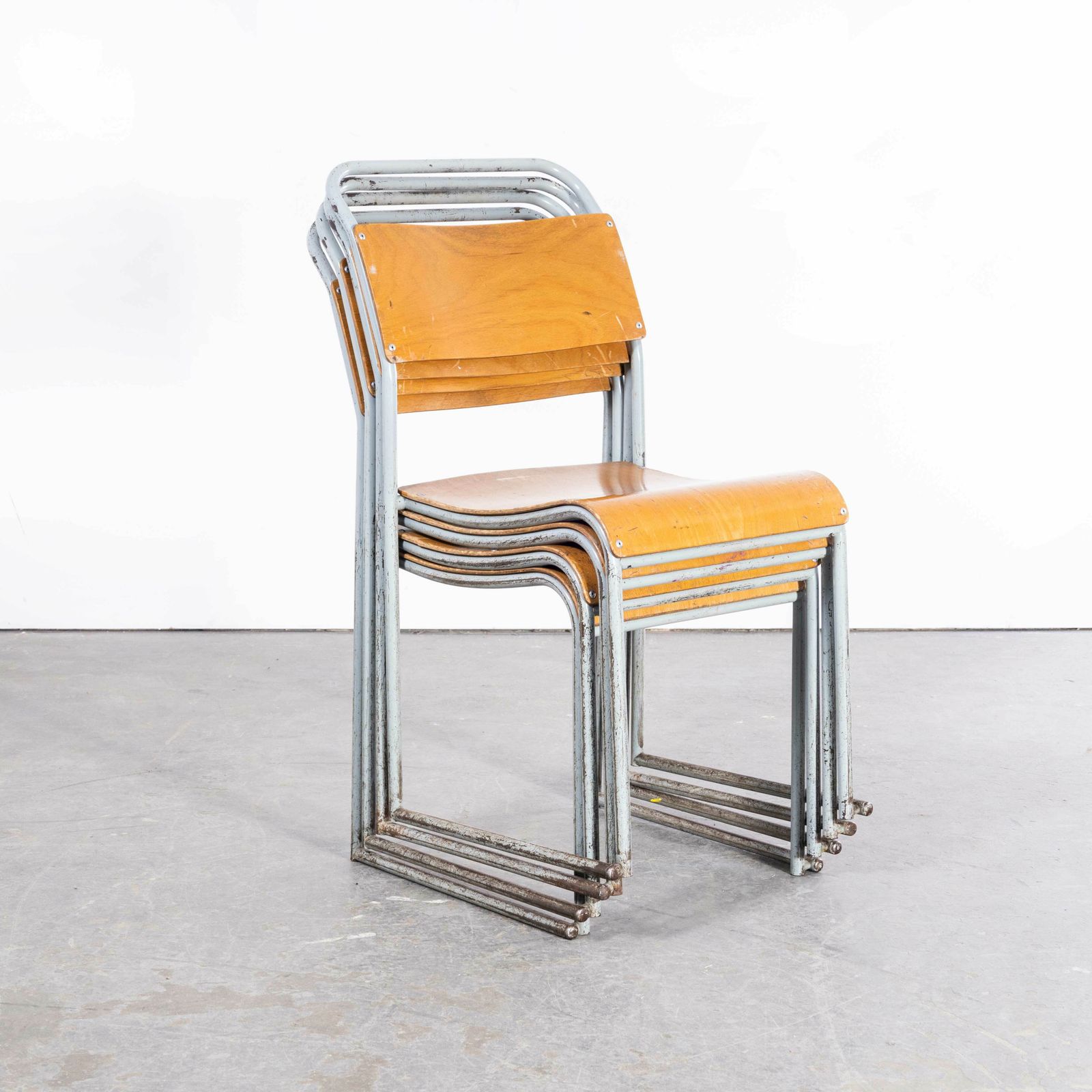 1950’s Dual Tubular Metal Grey Dining Chairs – Set Of Four photo for sale