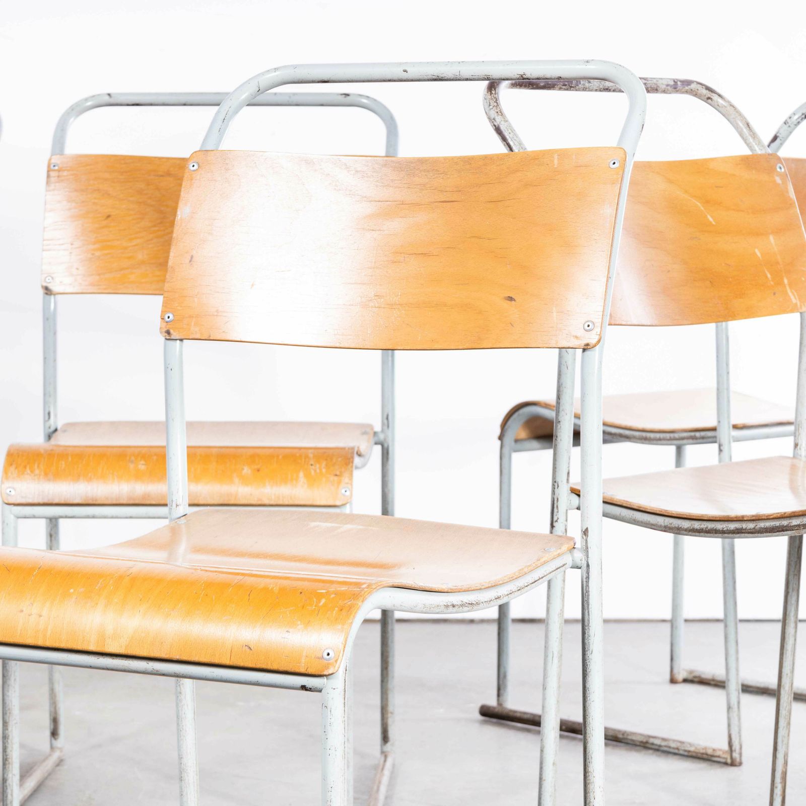 1950’s Dual Tubular Metal Grey Dining Chairs – Set Of Six photo for sale