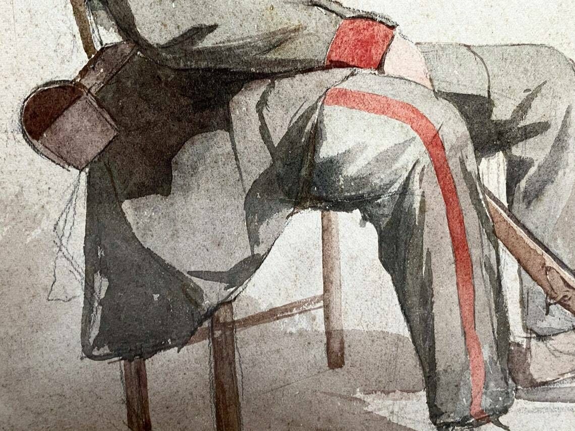 Original Watercolour In Frame   Portrait Of A Soldier   Study   Attributed To James Curnock (1812 1870) photo buy