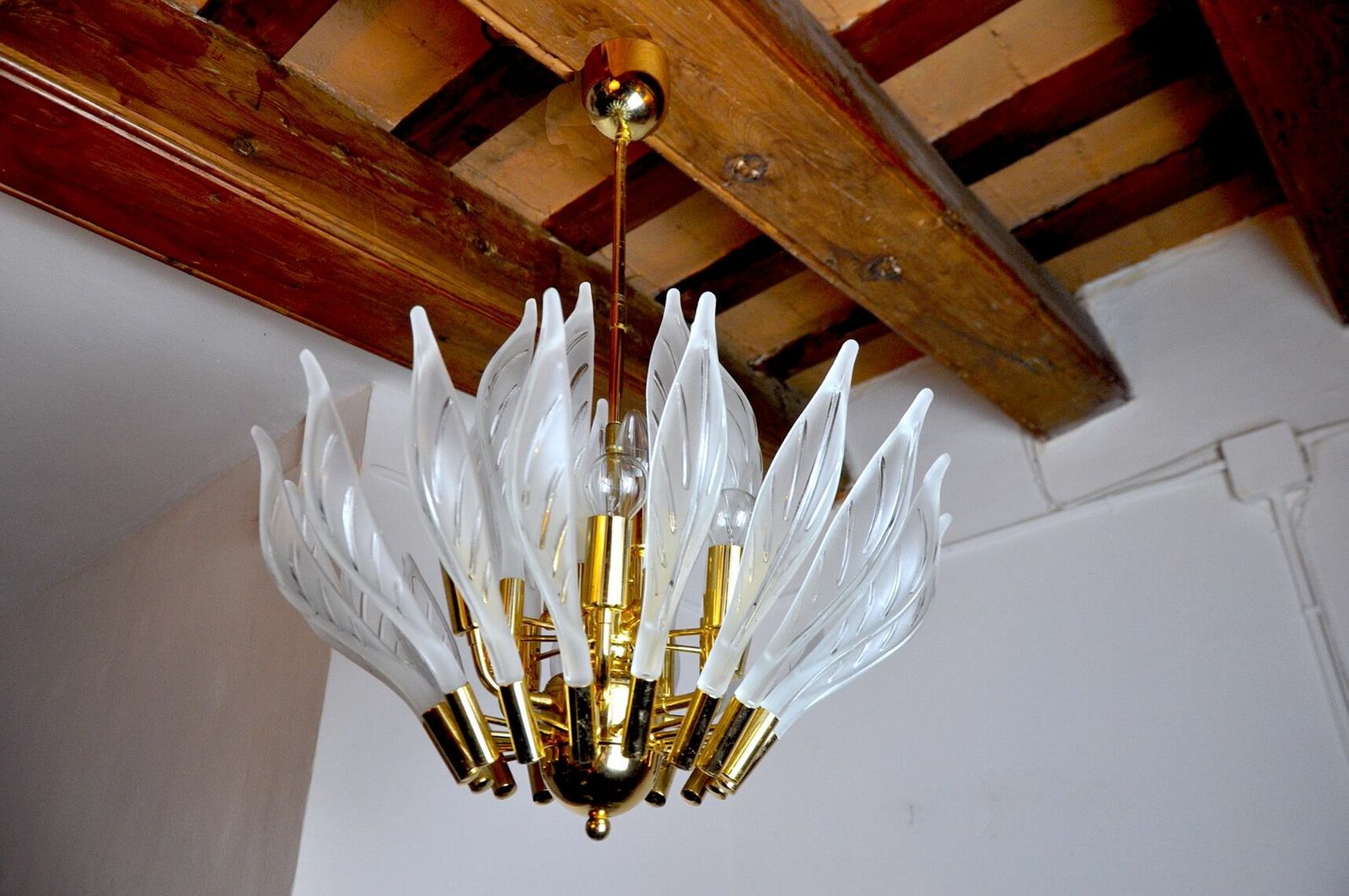 Floral Chandelier By Venini Leaves In Murano Glass Italy, 1970 photo 2534.0