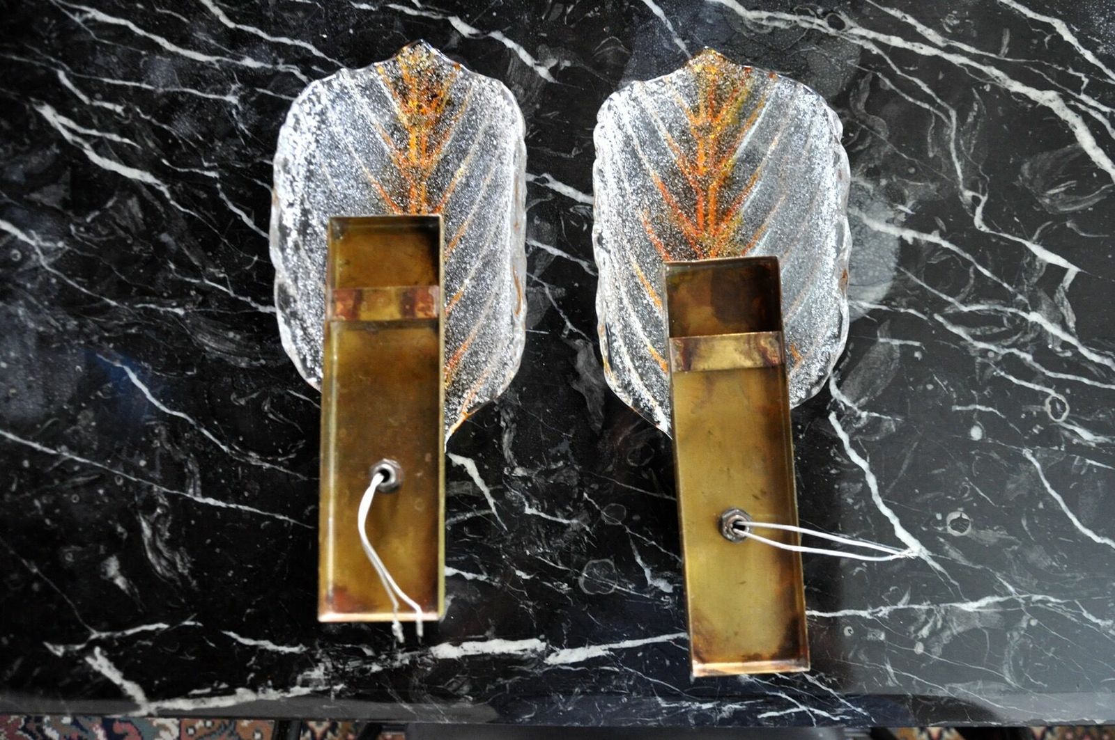 Pair Of "Leaf" Wall Lamps By Carl Fagerlund, Orange Murano Glass, Germany, 1970 photo furniture