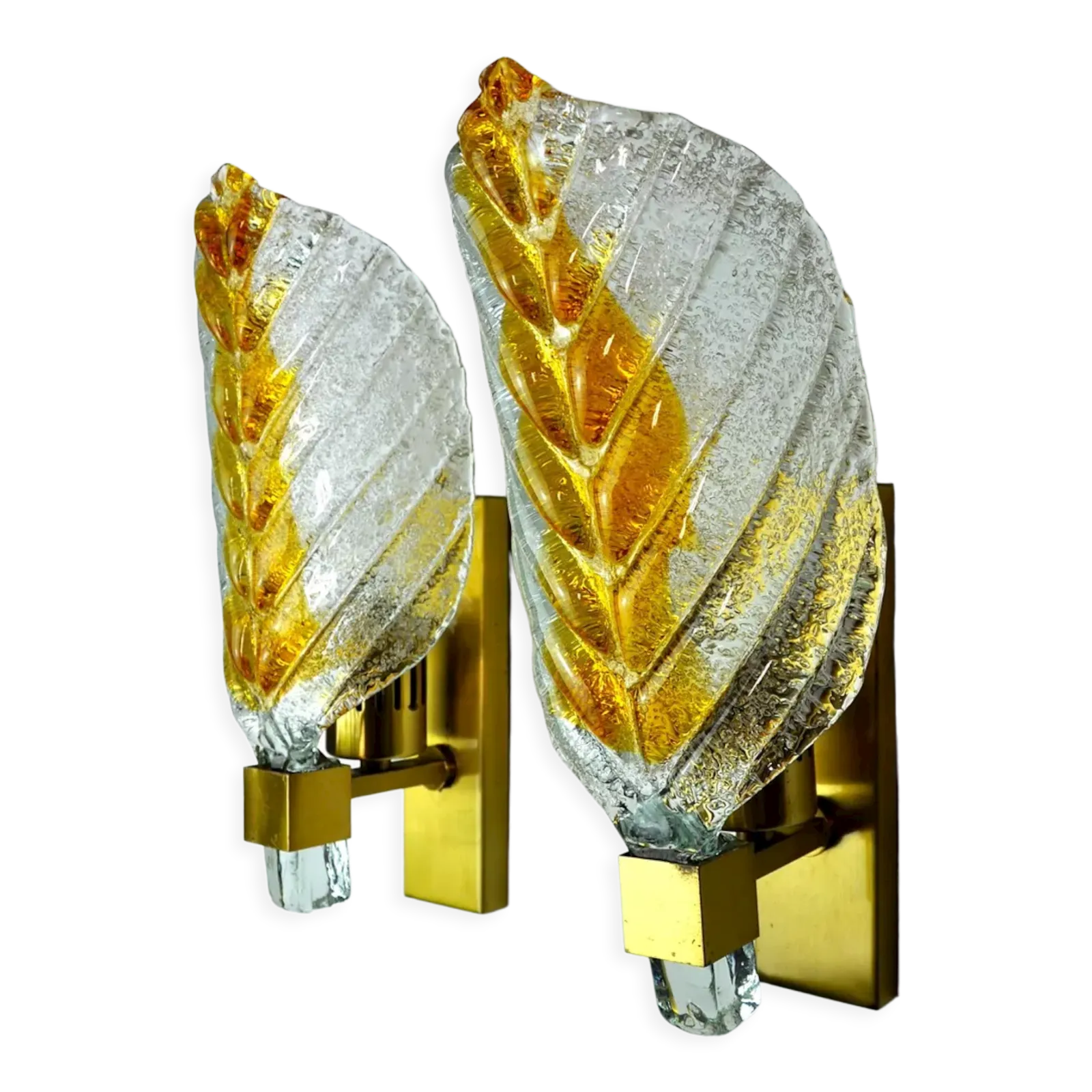 Pair Of "Leaf" Wall Lamps By Carl Fagerlund, Orange Murano Glass, Germany, 1970 photo for sale