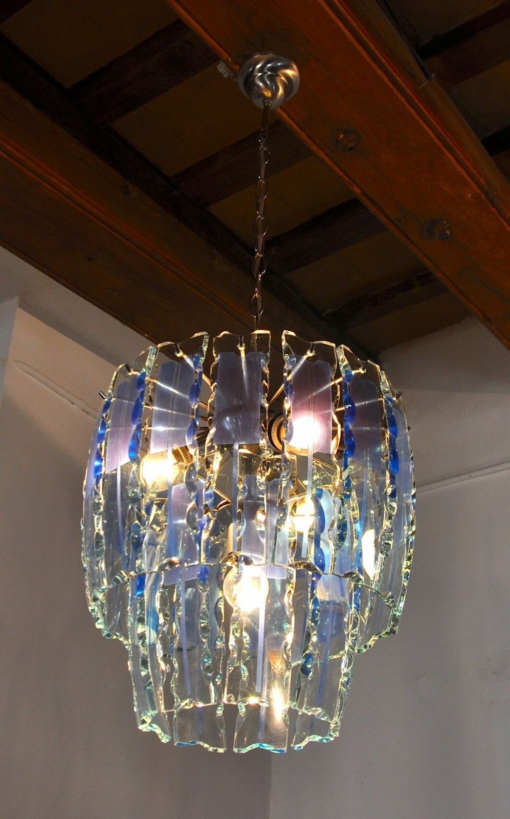 Zero Quattro Chandelier, Murano Blue Cut Glass, Italy, 1970 photo vinterior