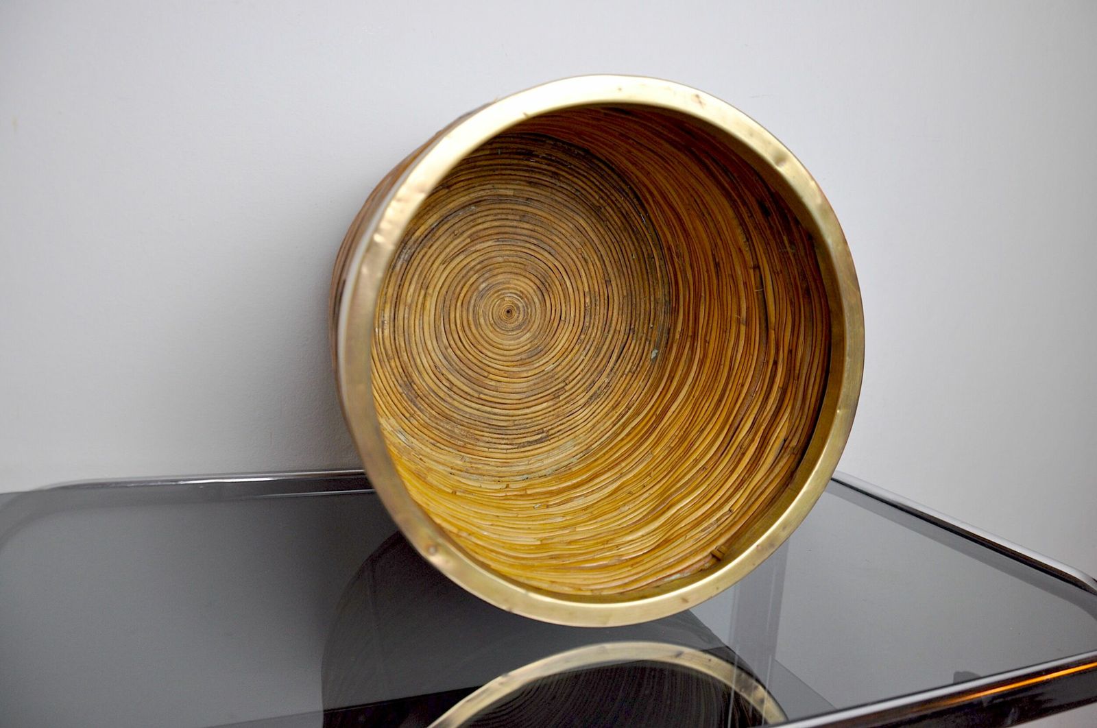 Rattan And Brass Planter Basket, Italy, 1970 photo furniture