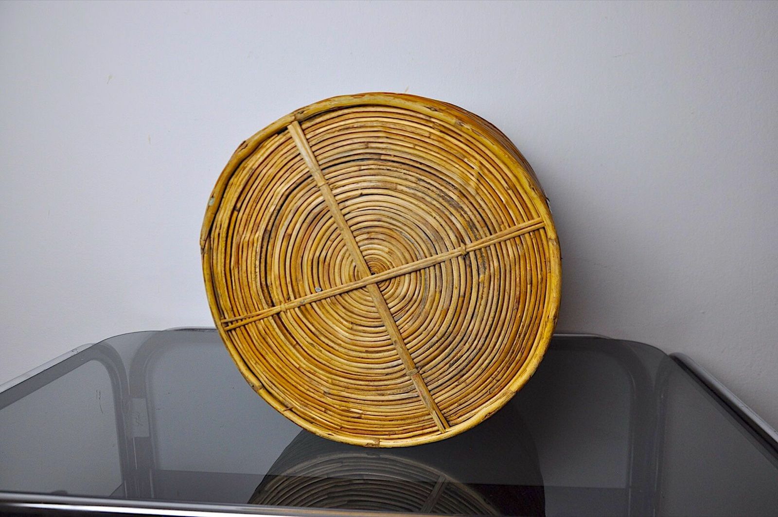 Rattan And Brass Planter Basket, Italy, 1970 photo Home Decor