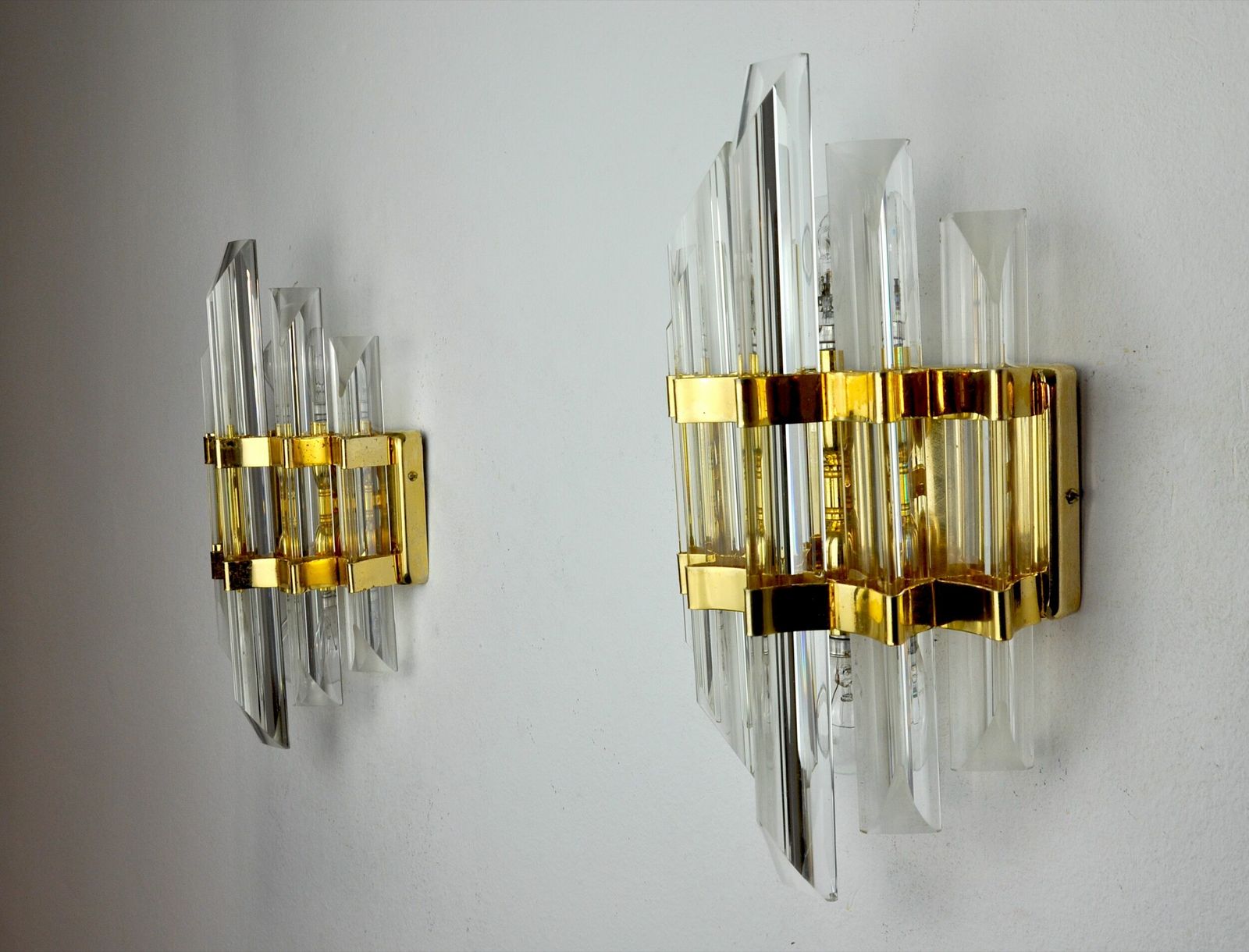 Pair Of Venini Wall Lamps Cut Glass Murano Italy 1970 photo buy