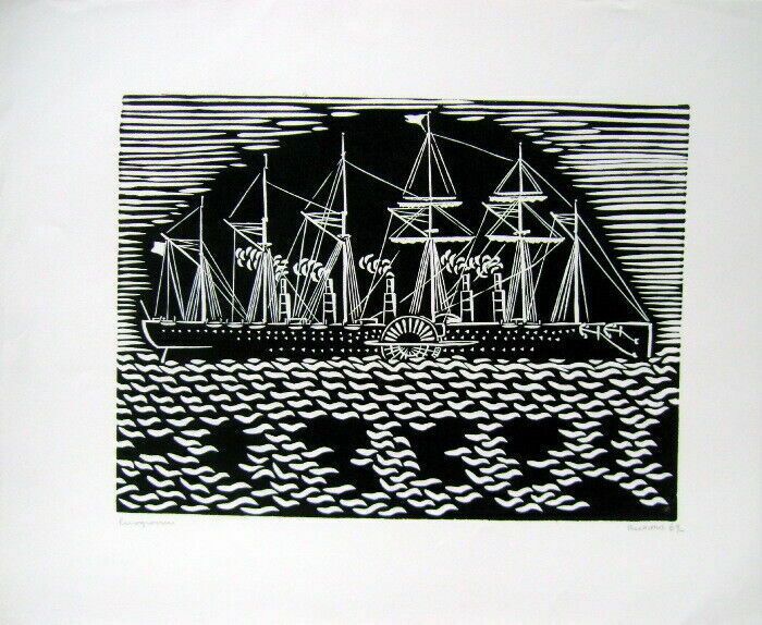 Linocut By Felix Richard   Engraving Signed Marine Bateau 1969 Masereel