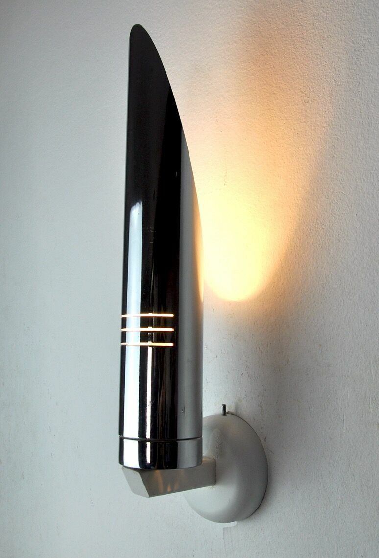 Tubular Space Age Wall Lamp, Chromed Metal, Italy, 1970 photo furniture
