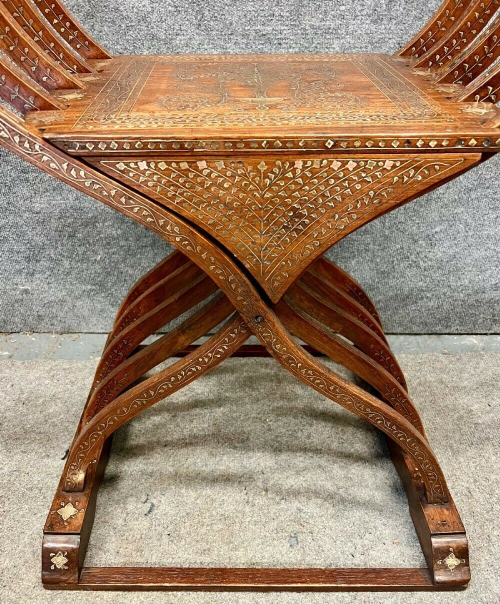 Indian Hoshiarpur Brass Inlaid Savronola Style Armchair photo buy