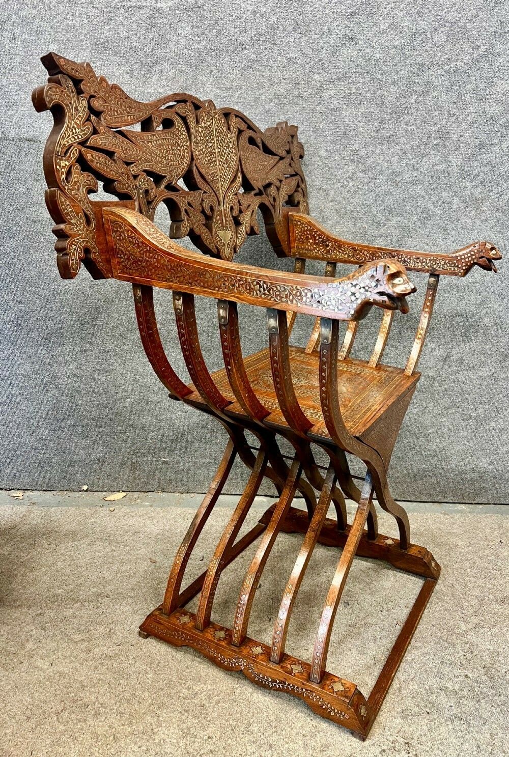 Indian Hoshiarpur Brass Inlaid Savronola Style Armchair photo vintage