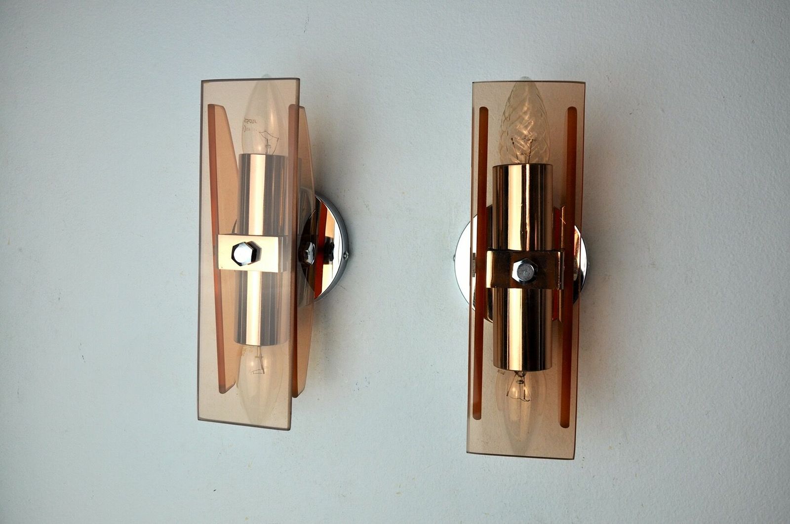 Pair Of Veca Sconces In Pink Murano Glass Italy 1970 photo buy
