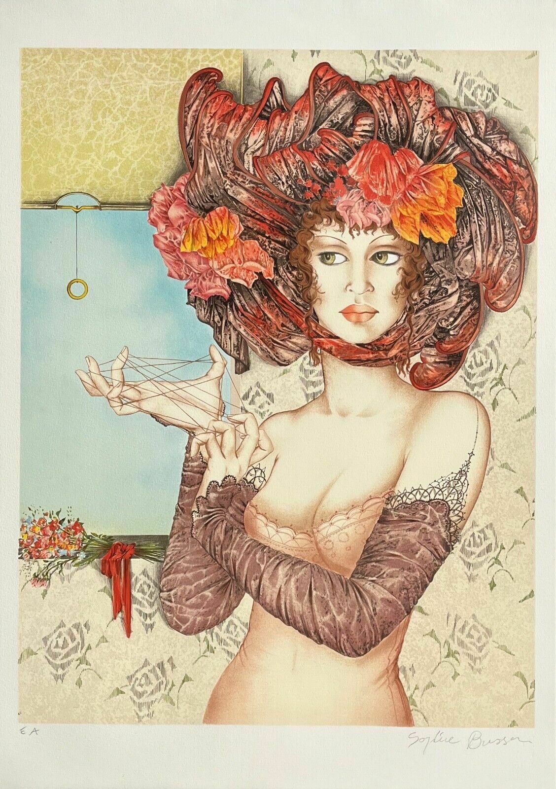 Sophie Busson  Signed Lithograph  Esoteric Portrait Esoteric Woman