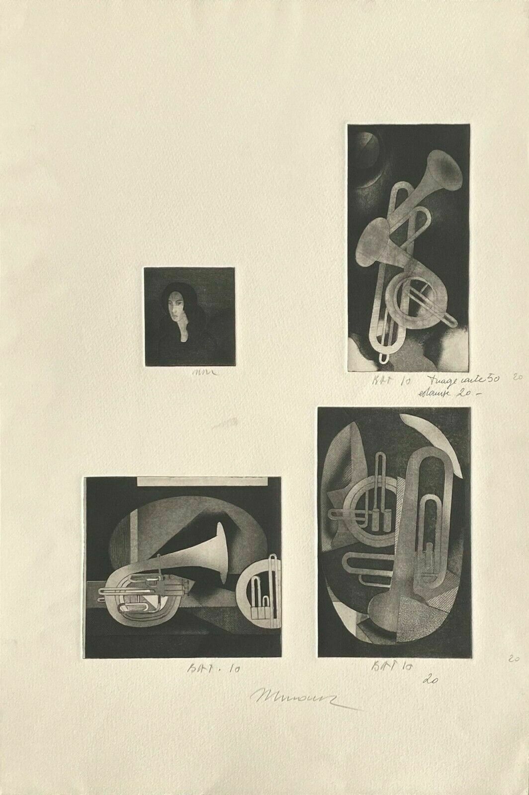 André Minaux  4 Original Signed Etchings  Bat 1985 Rare Music